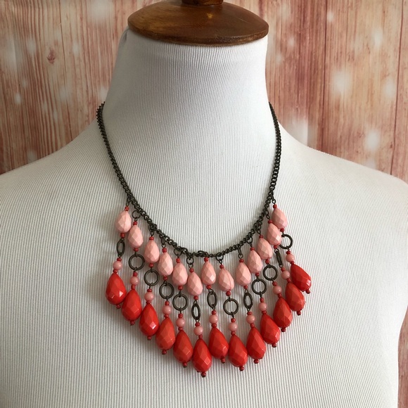 American Eagle Coral Beaded Bib Statement Necklace